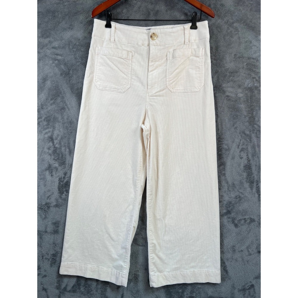 Maeve Anthropologie Colette Pants Ivory 31 32x26 Cropped Wide-Leg Corduroy - Picture 2 of 12